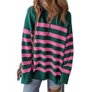 NEW SHEWIN striped collared quarter zip oversized sweater - plus in green